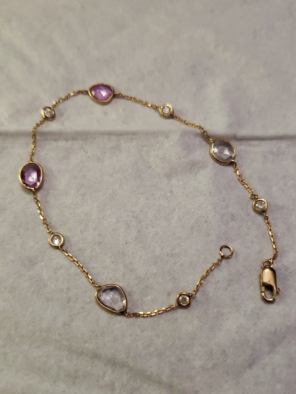 14k Solid Gold Fine Bracelet With Gemstones